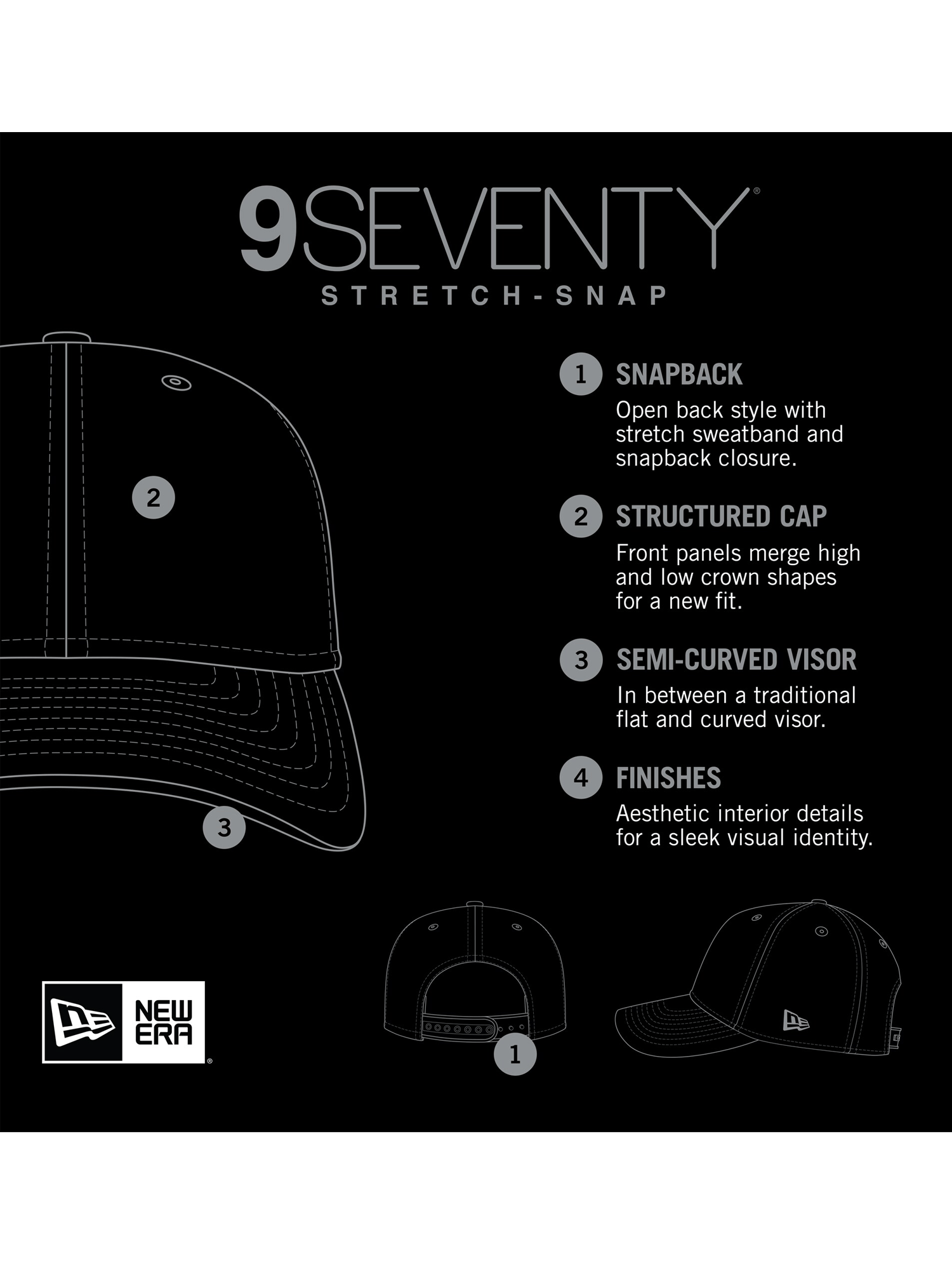 San Antonio Spurs New Era NBA Team 9SEVENTY Stretch-Snapback Hat - Black